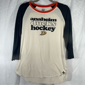 Anaheim Ducks Hockey Ladies Hollow Stack Splitter Raglan 3/4 sleeve Tee